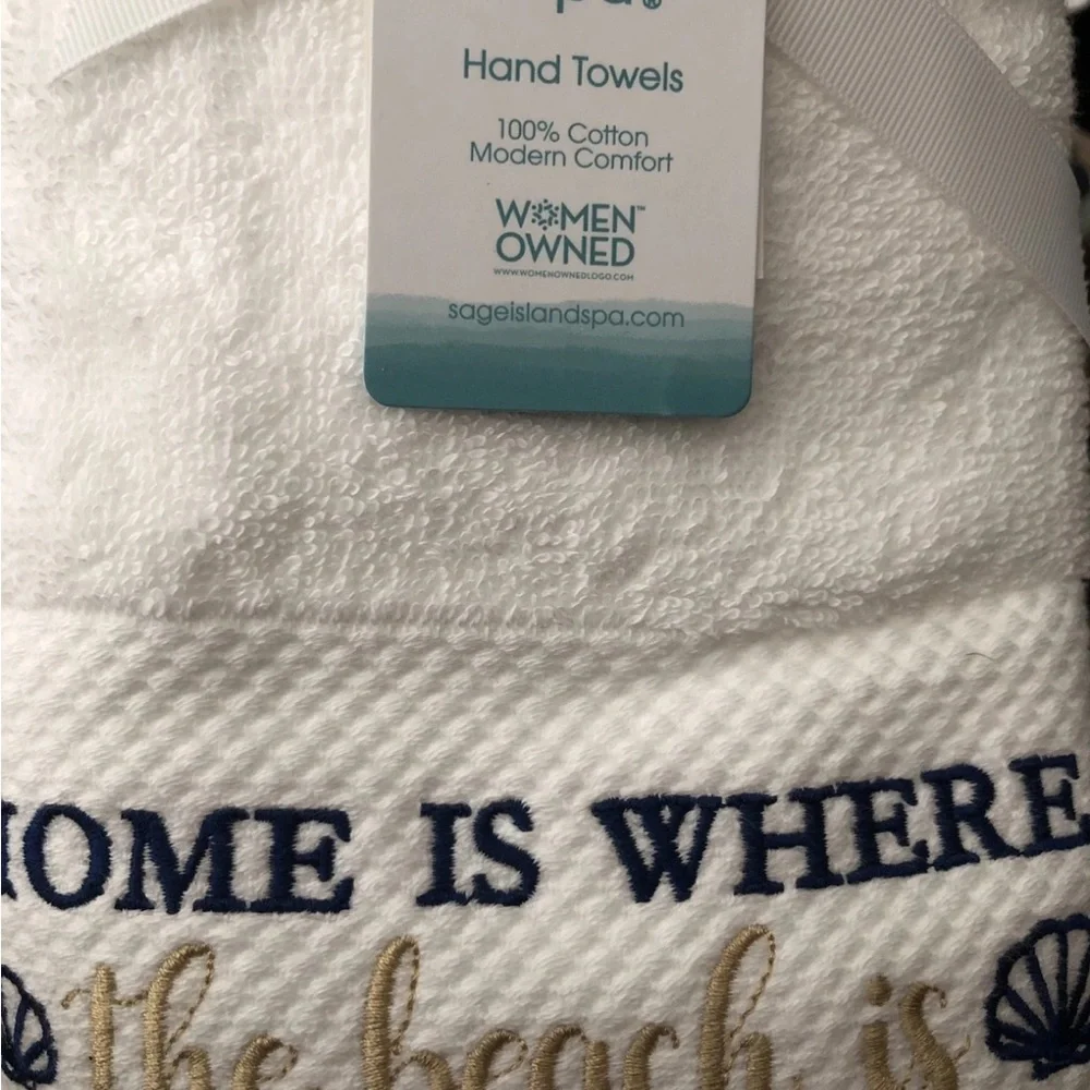 Sage Island Spa 2pk Hand Towels White Embroidered - 